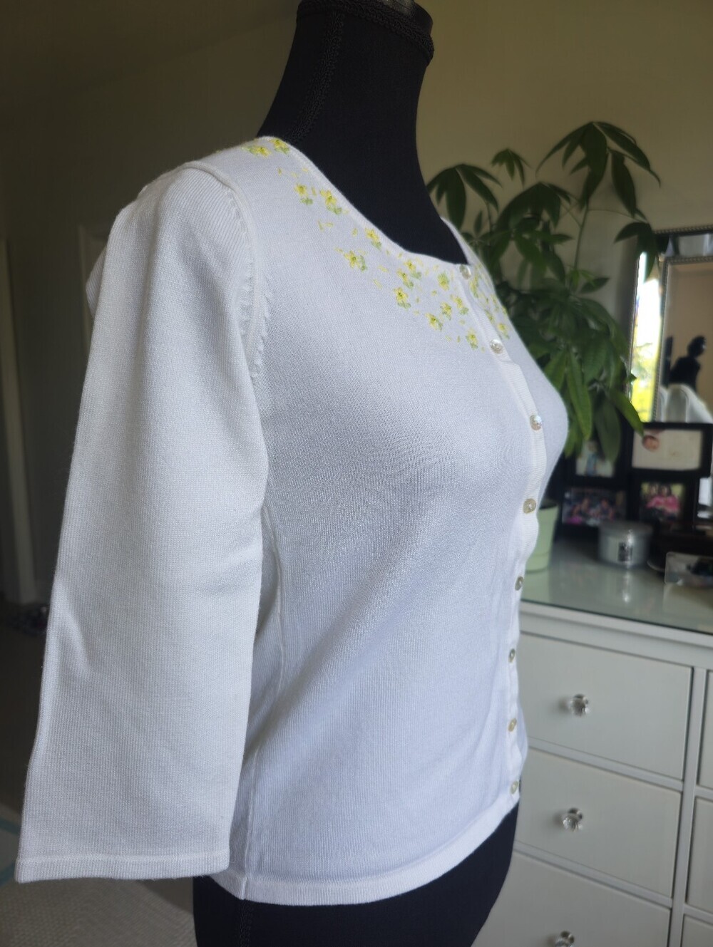 Women's 3/4 Sleeve Cardigan by Principles. Size S, Ivory color - Picture 3 of 15